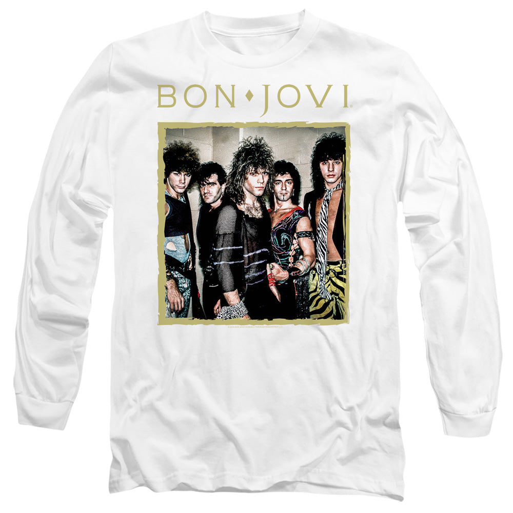AN OFFCIALLY LICENSED BON JOVI FRAMED MEN'S LONG SLEEVE T-SHIRT WHITE