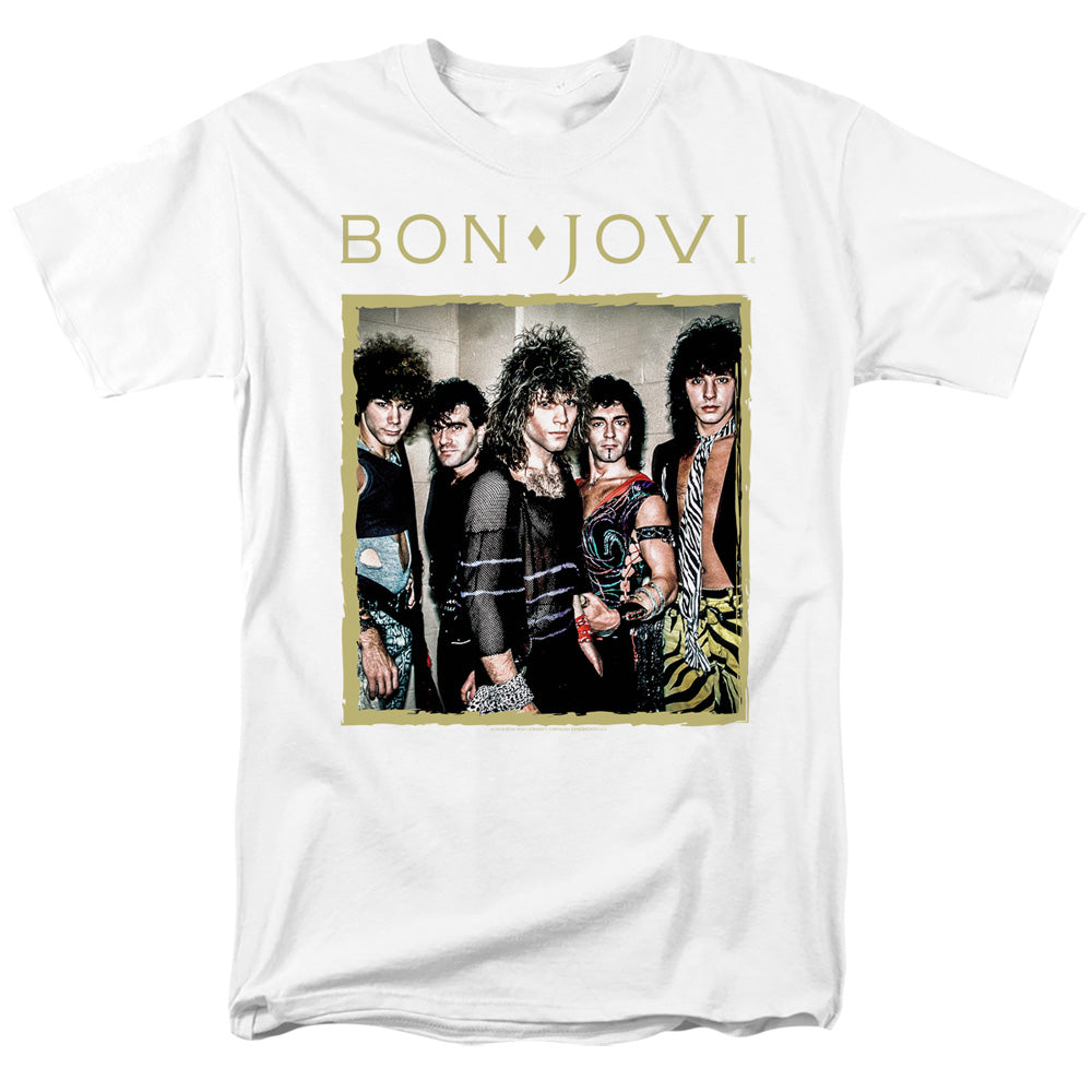 AN OFFCIALLY LICENSED BON JOVI FRAMED MEN'S REGULAR FIT T-SHIRT WHITE