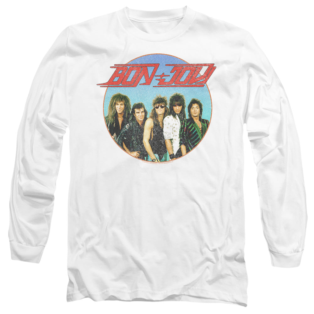 AN OFFCIALLY LICENSED BON JOVI BON SPHERE MEN'S LONG SLEEVE T-SHIRT WHITE