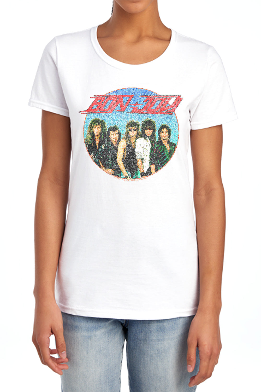 AN OFFCIALLY LICENSED BON JOVI BON SPHERE WOMEN'S REGULAR FIT T-SHIRT WHITE