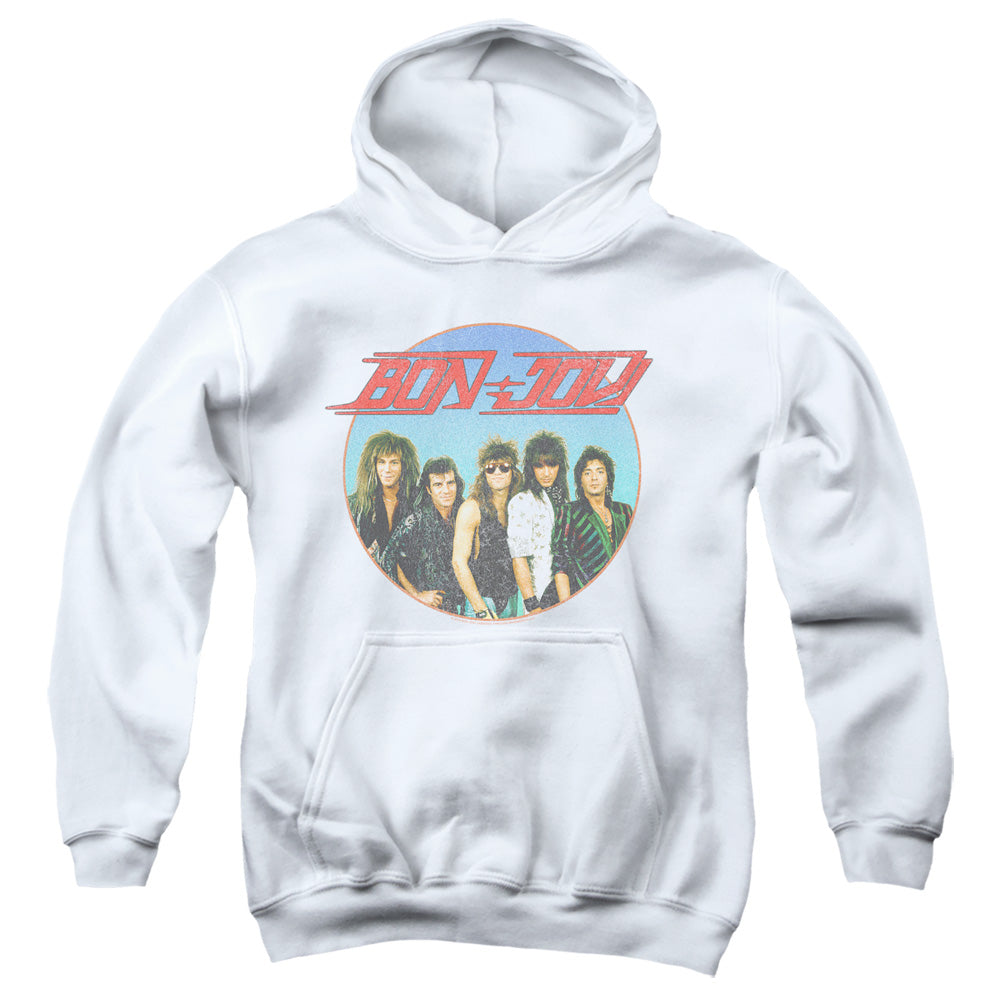 AN OFFCIALLY LICENSED BON JOVI BON SPHERE YOUTH HOODIE WHITE