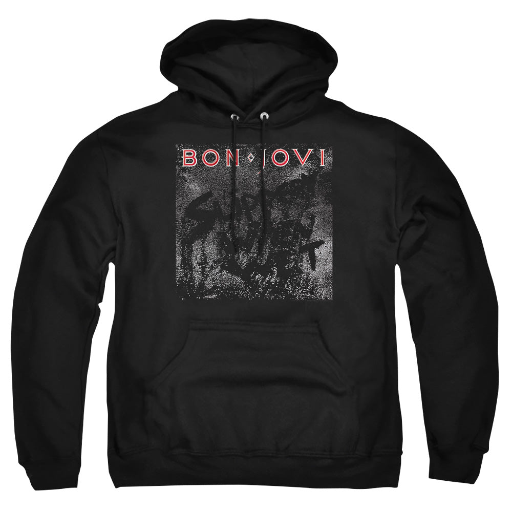 AN OFFCIALLY LICENSED BON JOVI SLIPPERY COVER ADULT UNISEX PULLOVER HOODIE BLACK
