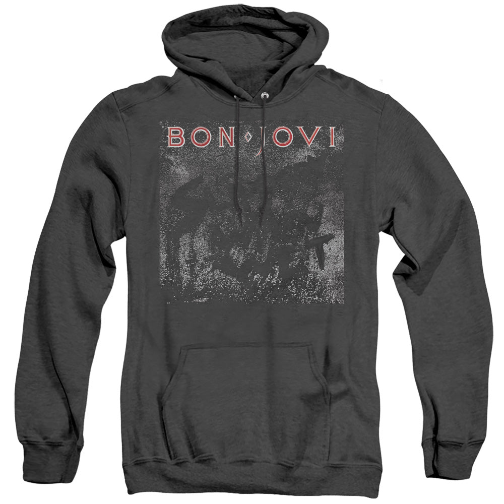 AN OFFCIALLY LICENSED BON JOVI SLIPPERY COVER ADULT UNISEX HEATHER PULLOVER HOODIE BLACK