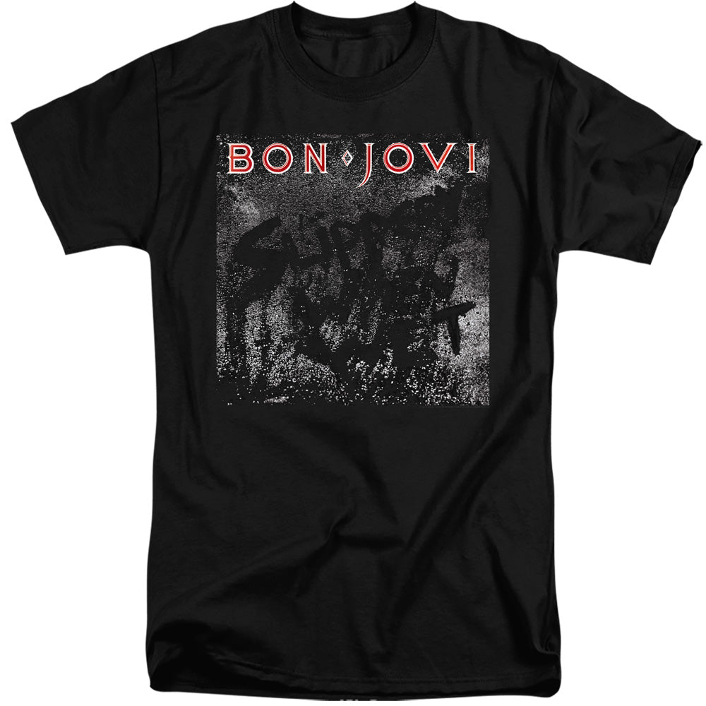 AN OFFCIALLY LICENSED BON JOVI SLIPPERY COVER MEN'S TALL FIT T-SHIRT BLACK