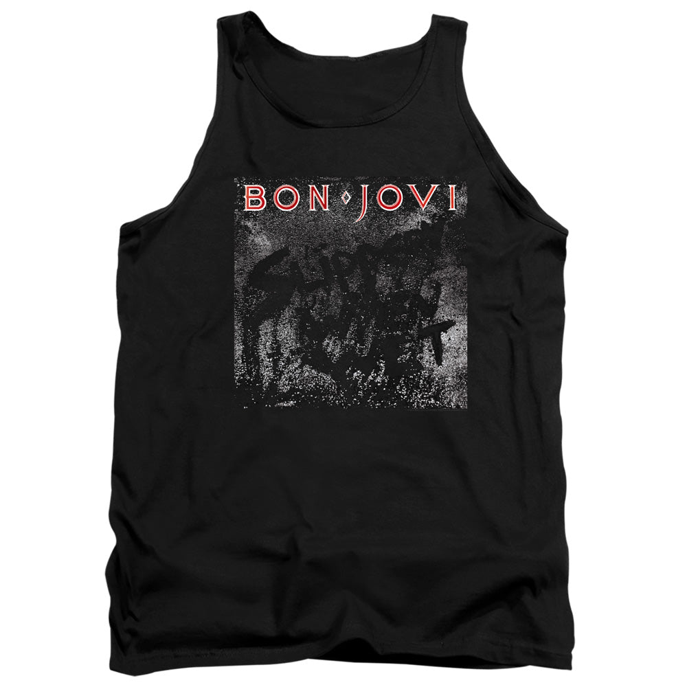 AN OFFCIALLY LICENSED BON JOVI SLIPPERY COVER ADULT UNISEX TANK TOP BLACK