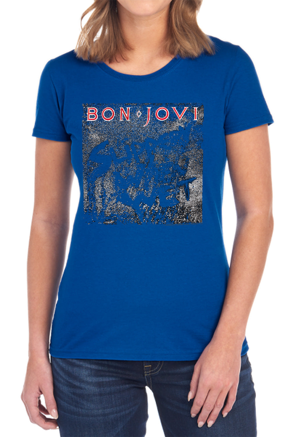 AN OFFCIALLY LICENSED BON JOVI SLIPPERY COVER WOMEN'S REGULAR FIT T-SHIRT BLACK