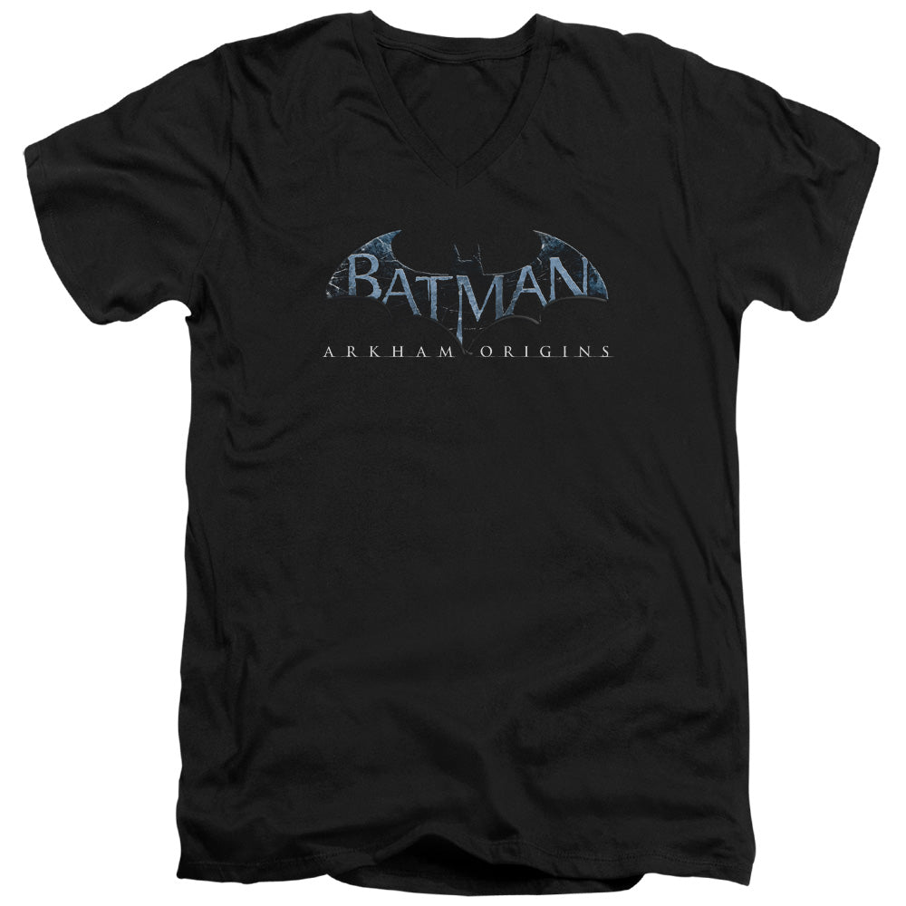 AN OFFCIALLY LICENSED BATMAN ARKHAM ORIGINS LOGO MEN'S V-NECK T-SHIRT BLACK