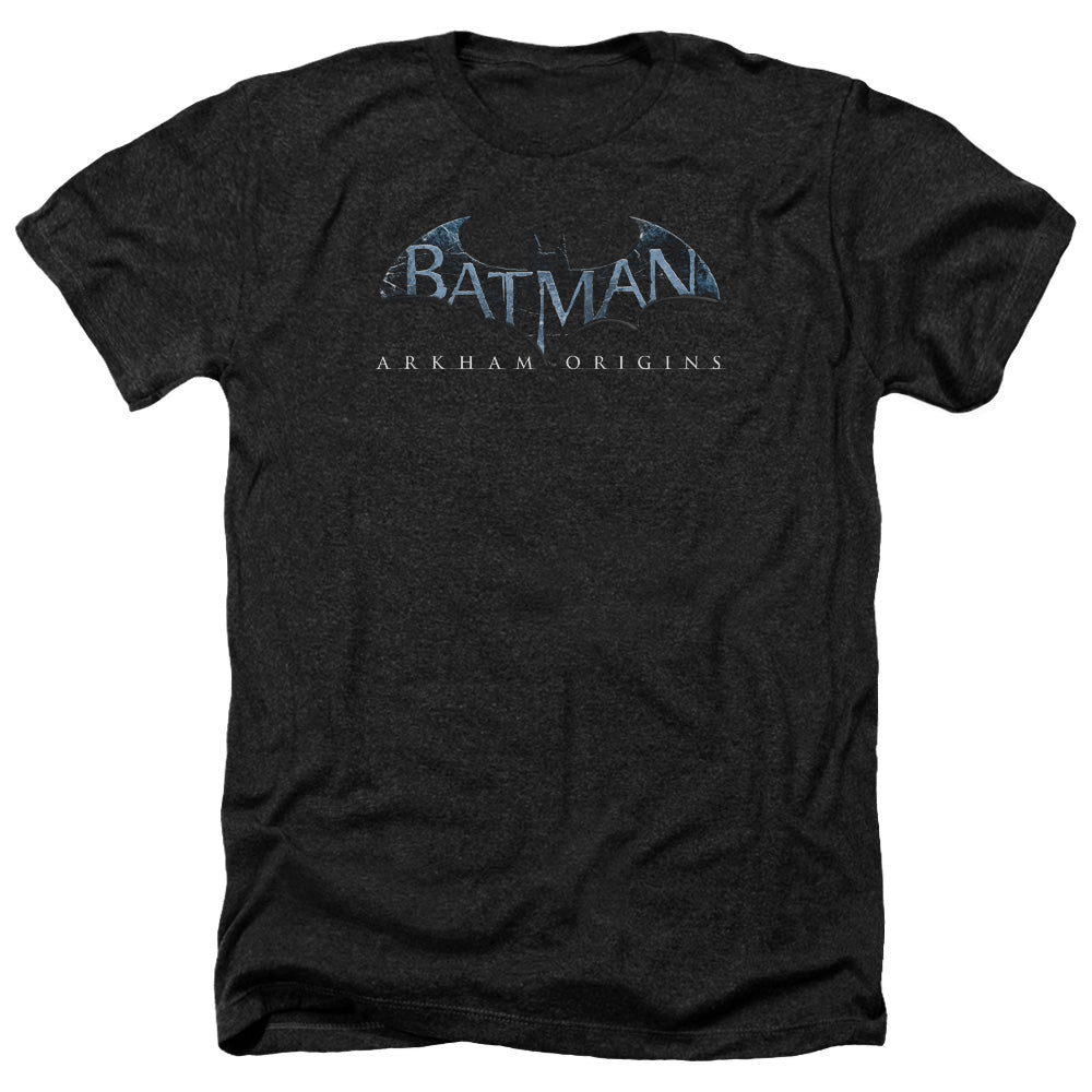 AN OFFCIALLY LICENSED BATMAN ARKHAM ORIGINS LOGO MEN'S HEATHER T-SHIRT CHARCOAL