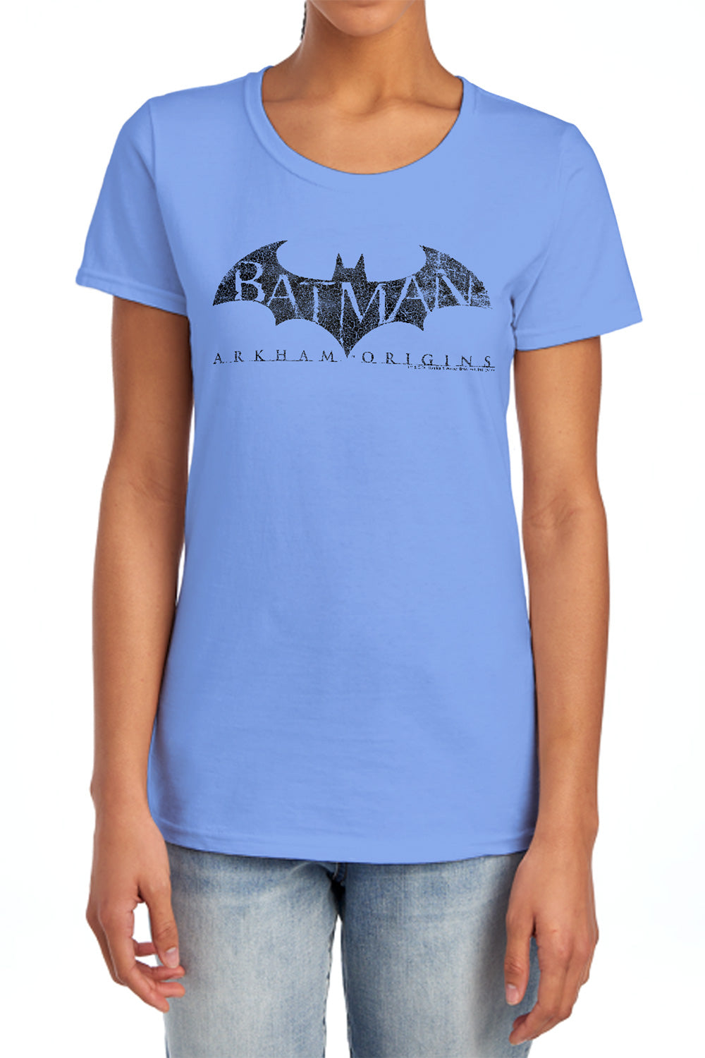 AN OFFCIALLY LICENSED BATMAN ARKHAM ORIGINS CRACKLE LOGO WOMEN'S REGULAR FIT T-SHIRT CHARCOAL