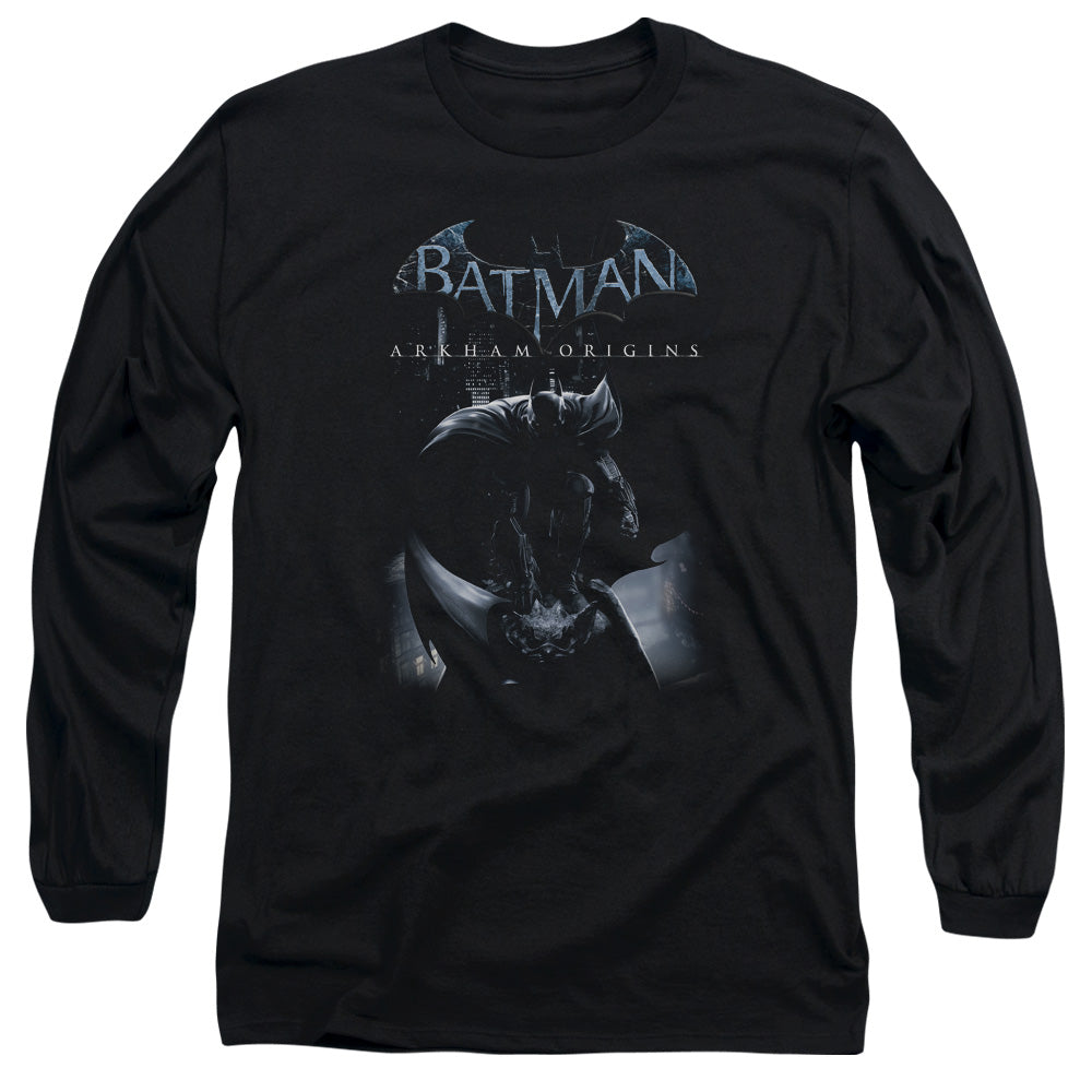 AN OFFCIALLY LICENSED BATMAN ARKHAM ORIGINS PERCHED CAT MEN'S LONG SLEEVE T-SHIRT BLACK