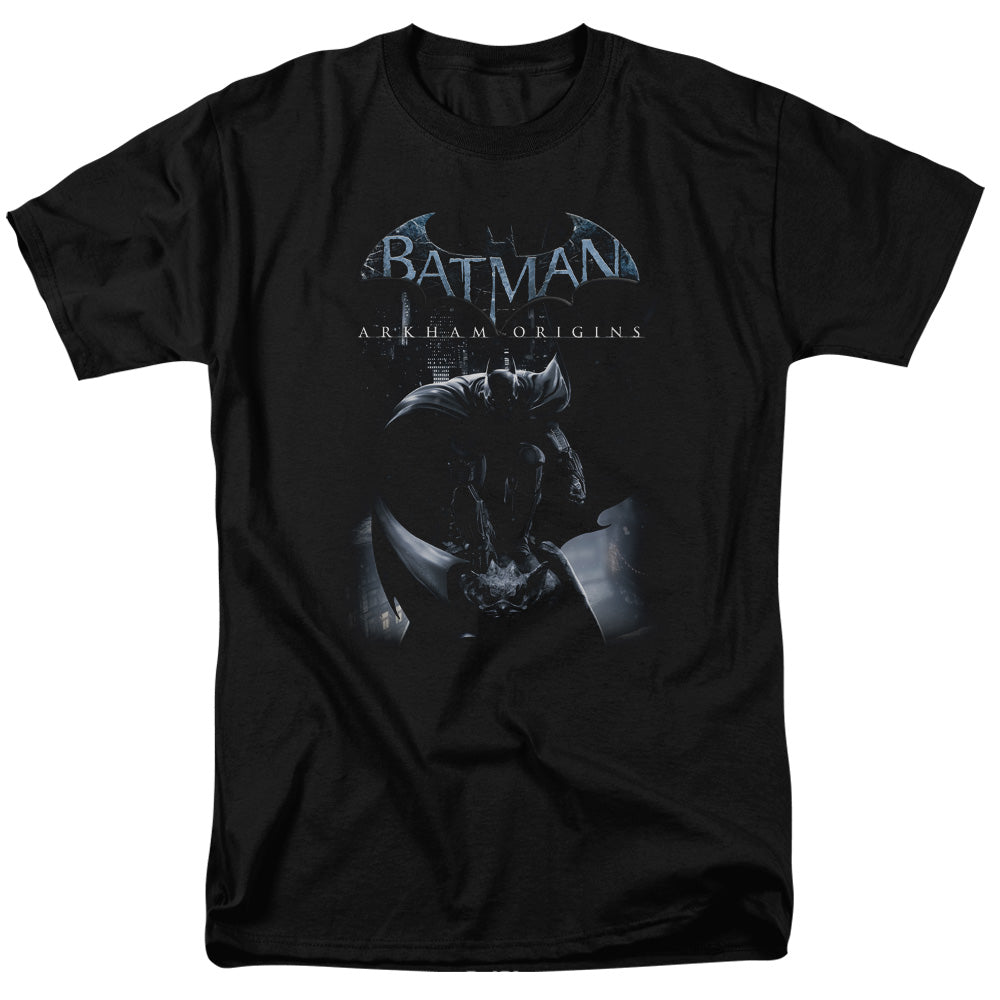 AN OFFCIALLY LICENSED BATMAN ARKHAM ORIGINS PERCHED CAT MEN'S REGULAR FIT T-SHIRT BLACK