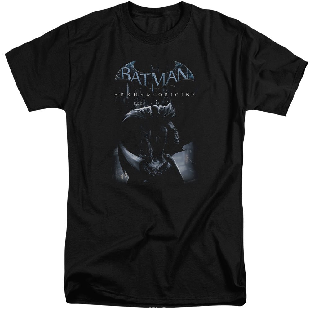 AN OFFCIALLY LICENSED BATMAN ARKHAM ORIGINS PERCHED CAT MEN'S TALL FIT T-SHIRT BLACK