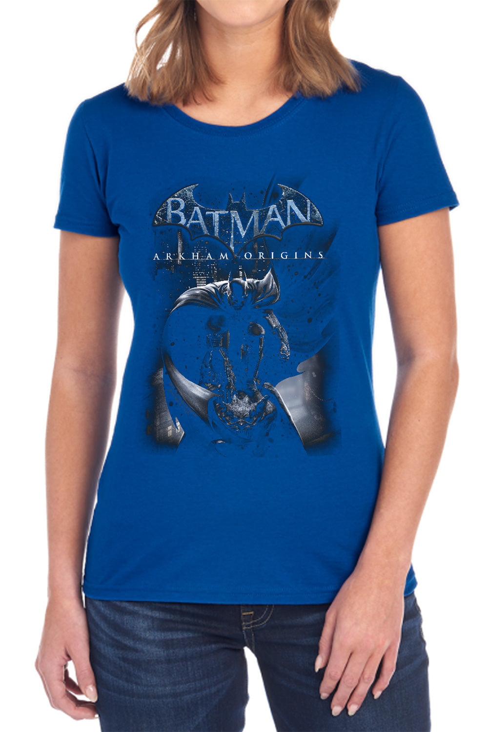 AN OFFCIALLY LICENSED BATMAN ARKHAM ORIGINS PERCHED CAT WOMEN'S REGULAR FIT T-SHIRT BLACK