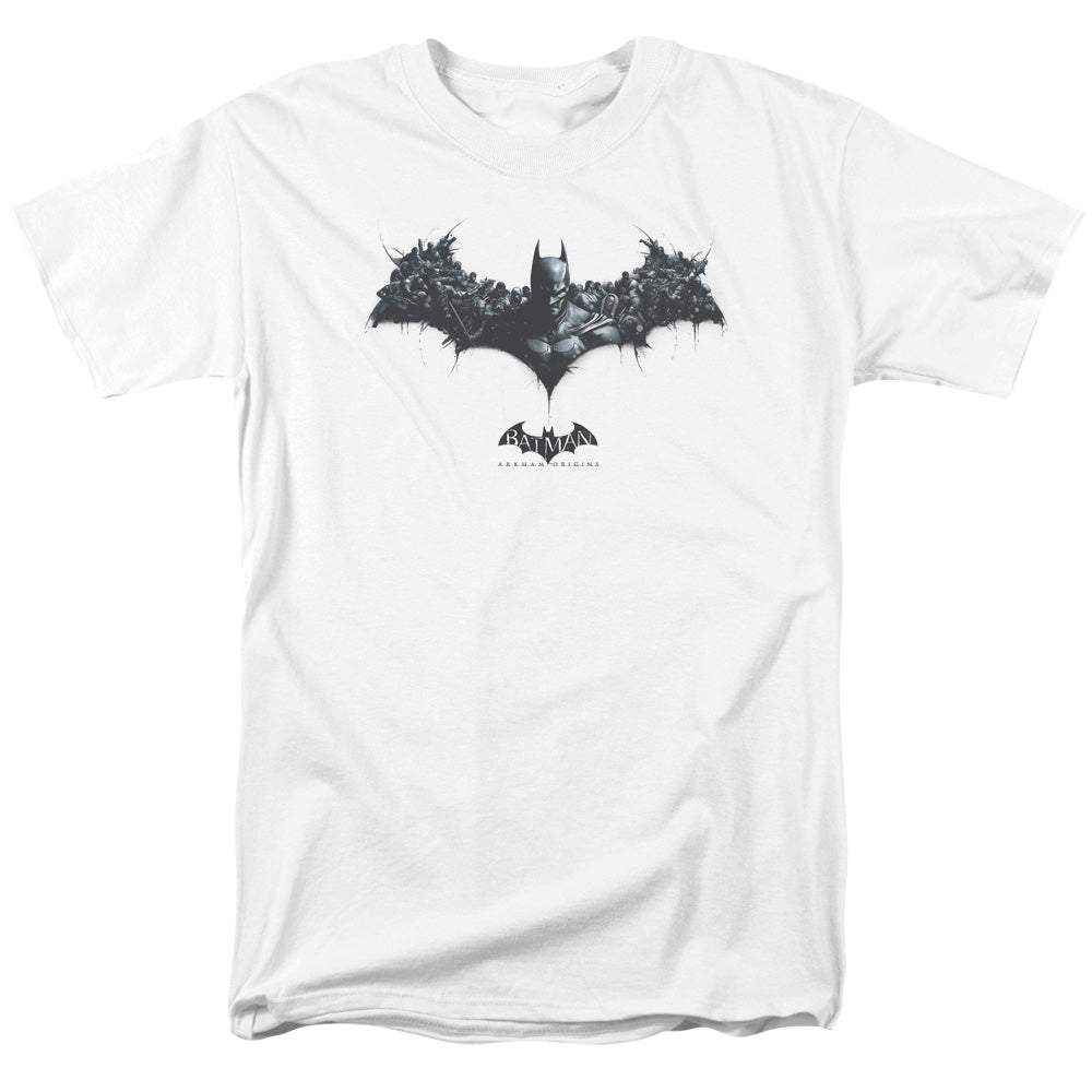 AN OFFCIALLY LICENSED BATMAN ARKHAM ORIGINS BAT OF ENEMIES MEN'S REGULAR FIT T-SHIRT WHITE