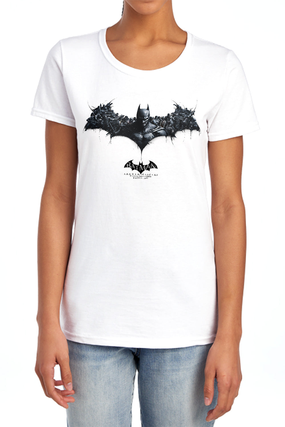 AN OFFCIALLY LICENSED BATMAN ARKHAM ORIGINS BAT OF ENEMIES WOMEN'S REGULAR FIT T-SHIRT WHITE
