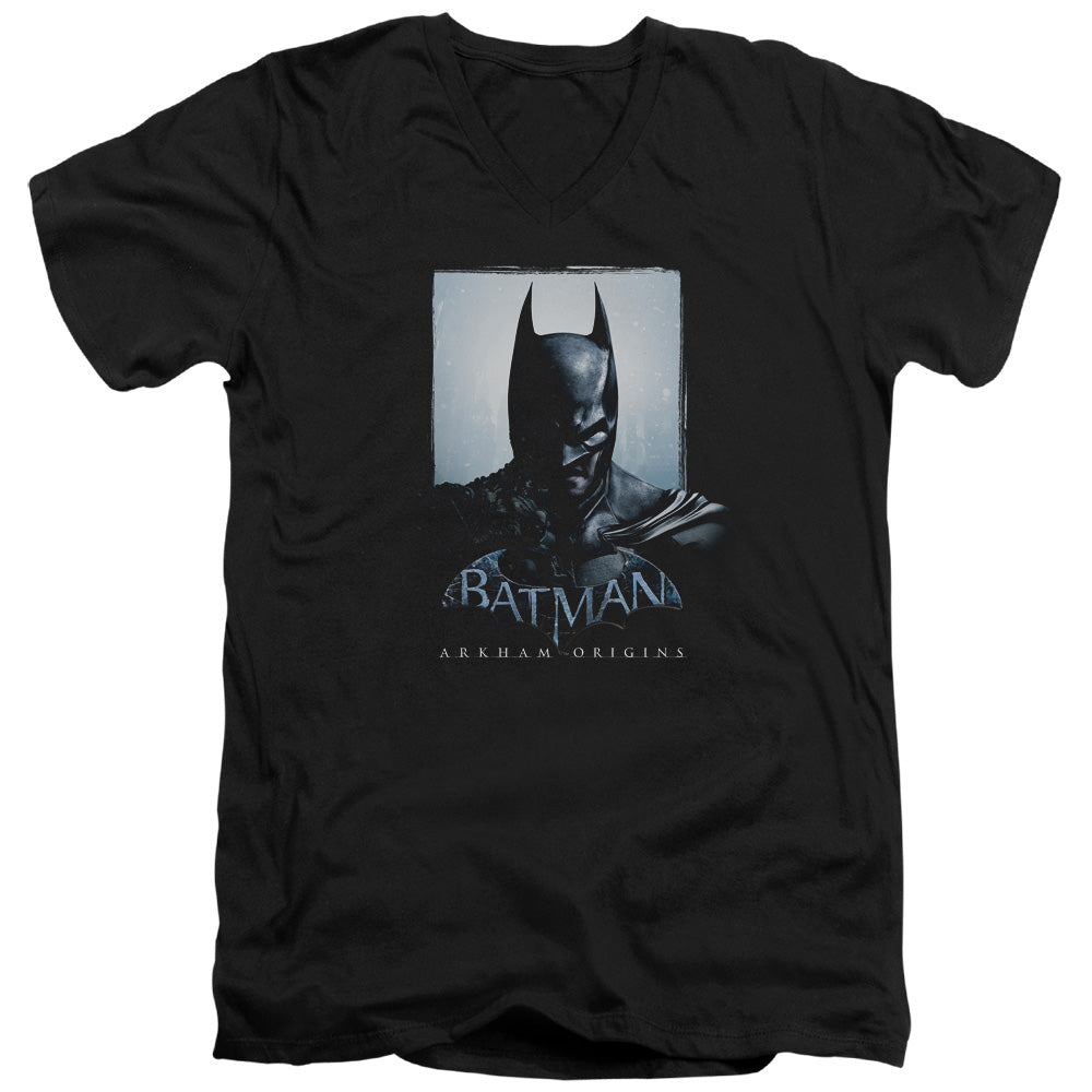 AN OFFCIALLY LICENSED BATMAN ARKHAM ORIGINS TWO SIDES MEN'S V-NECK T-SHIRT BLACK