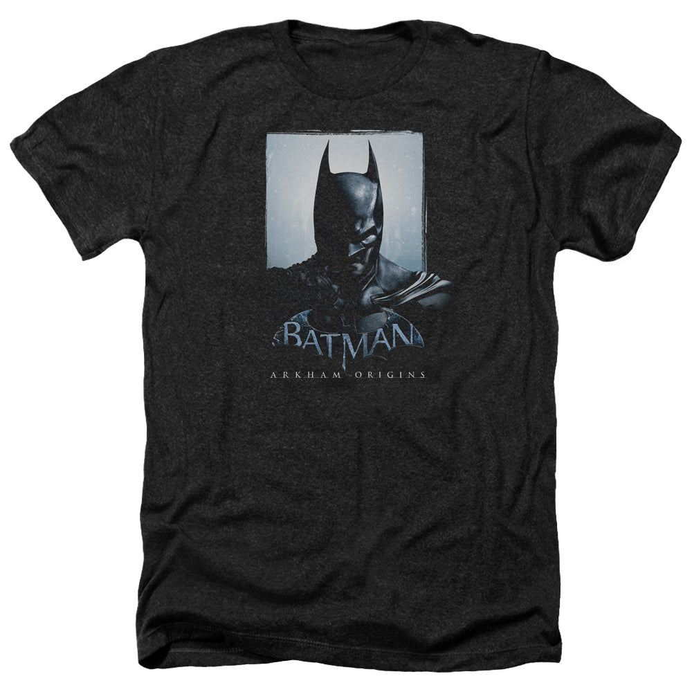 AN OFFCIALLY LICENSED BATMAN ARKHAM ORIGINS TWO SIDES MEN'S HEATHER T-SHIRT CHARCOAL
