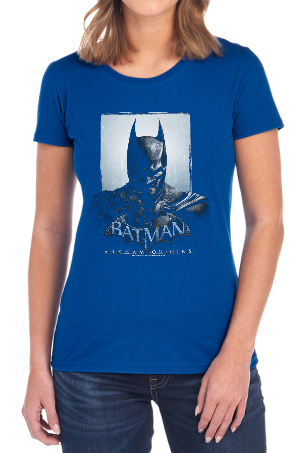 AN OFFCIALLY LICENSED BATMAN ARKHAM ORIGINS TWO SIDES WOMEN'S REGULAR FIT T-SHIRT BLACK