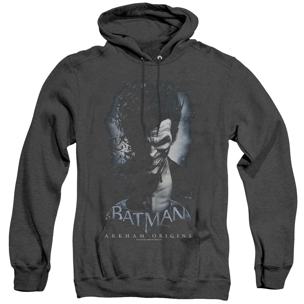 AN OFFCIALLY LICENSED BATMAN ARKHAM ORIGINS JOKER ADULT UNISEX HEATHER PULLOVER HOODIE BLACK