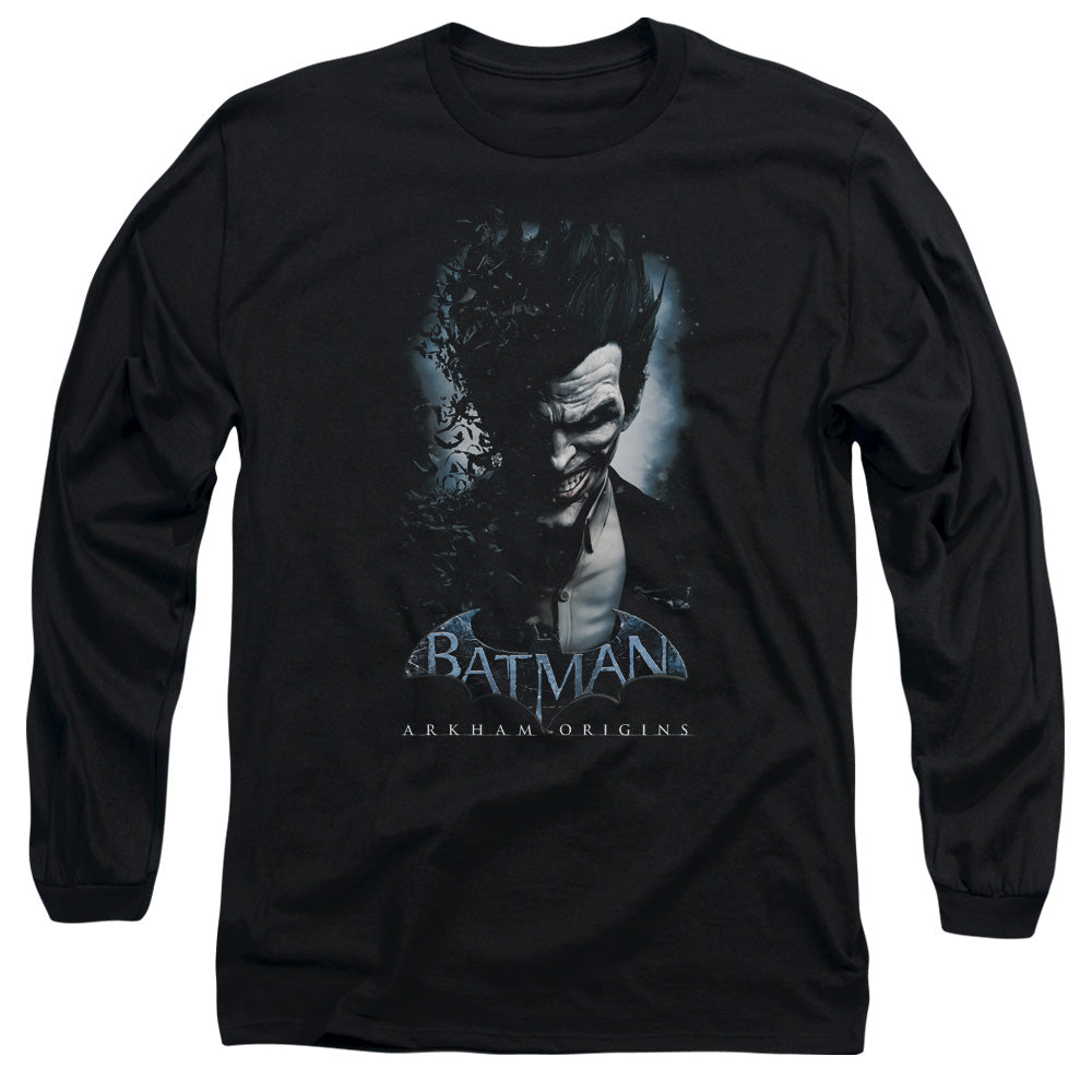 AN OFFCIALLY LICENSED BATMAN ARKHAM ORIGINS JOKER MEN'S LONG SLEEVE T-SHIRT BLACK