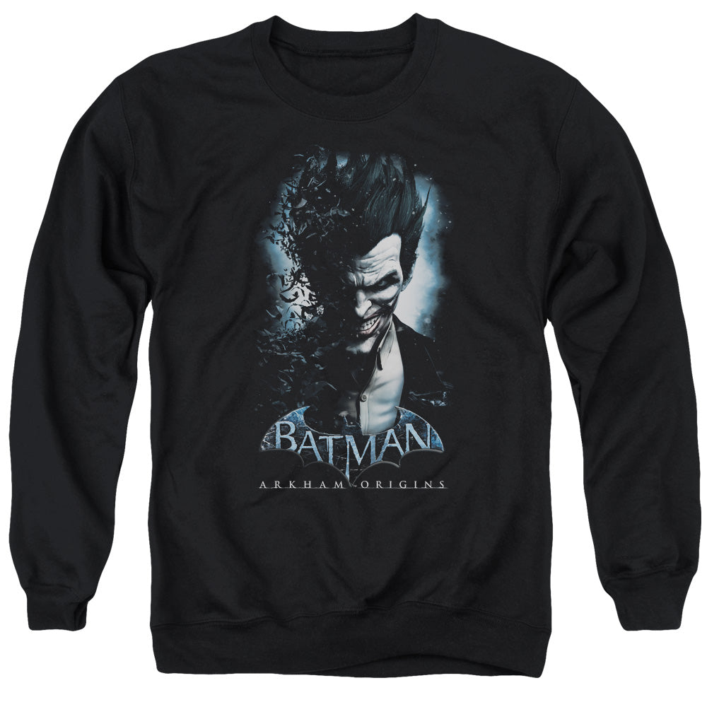 AN OFFCIALLY LICENSED BATMAN ARKHAM ORIGINS JOKER ADULT UNISEX CREWNECK SWEATSHIRT BLACK
