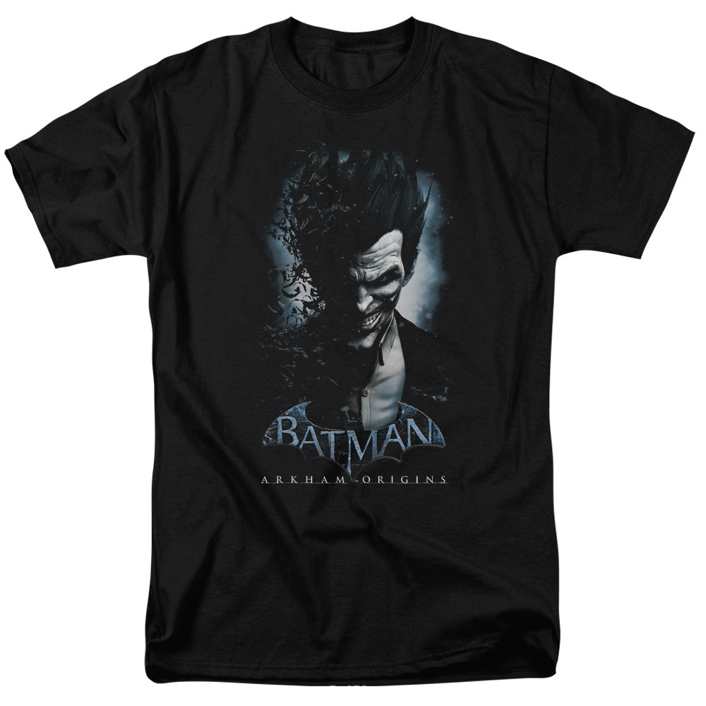 AN OFFCIALLY LICENSED BATMAN ARKHAM ORIGINS JOKER MEN'S REGULAR FIT T-SHIRT BLACK