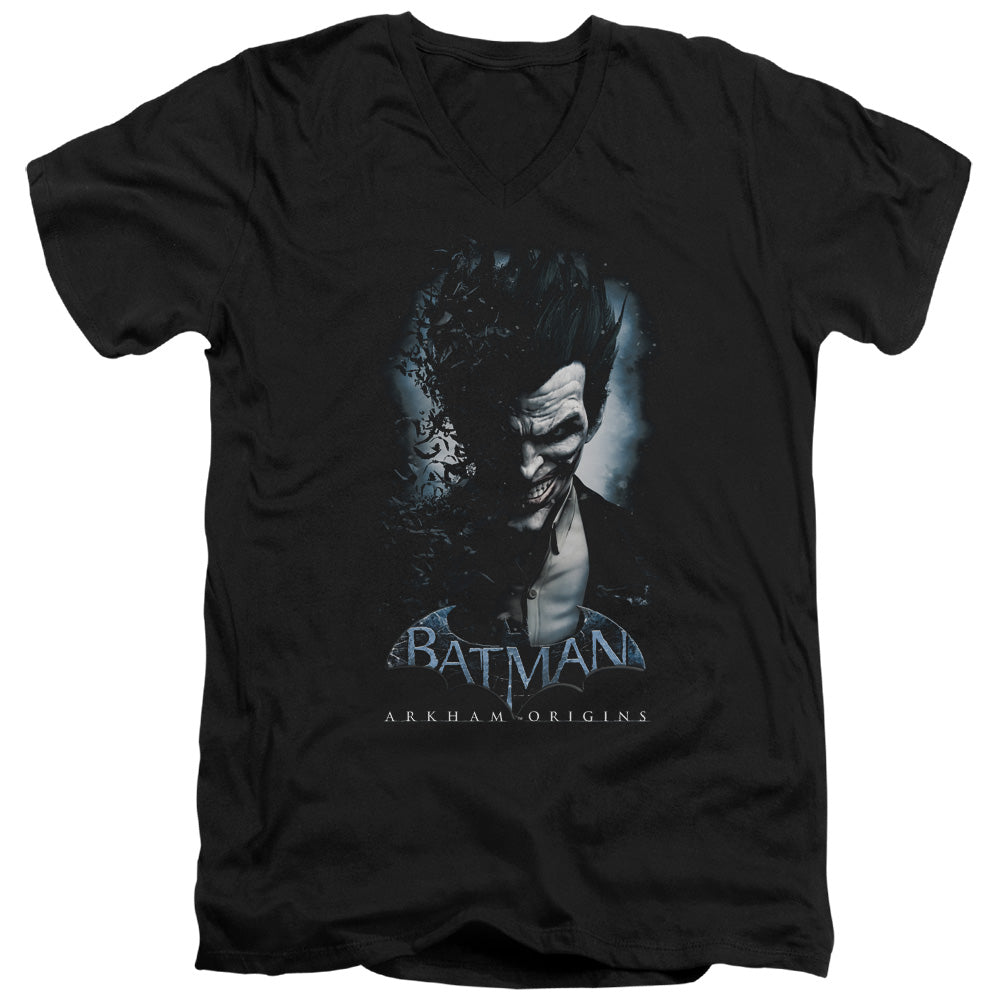 AN OFFCIALLY LICENSED BATMAN ARKHAM ORIGINS JOKER MEN'S V-NECK T-SHIRT BLACK