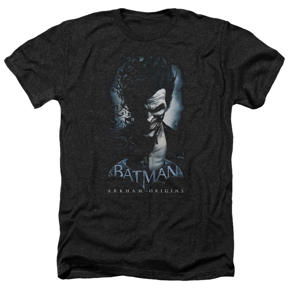 AN OFFCIALLY LICENSED BATMAN ARKHAM ORIGINS JOKER MEN'S HEATHER T-SHIRT CHARCOAL