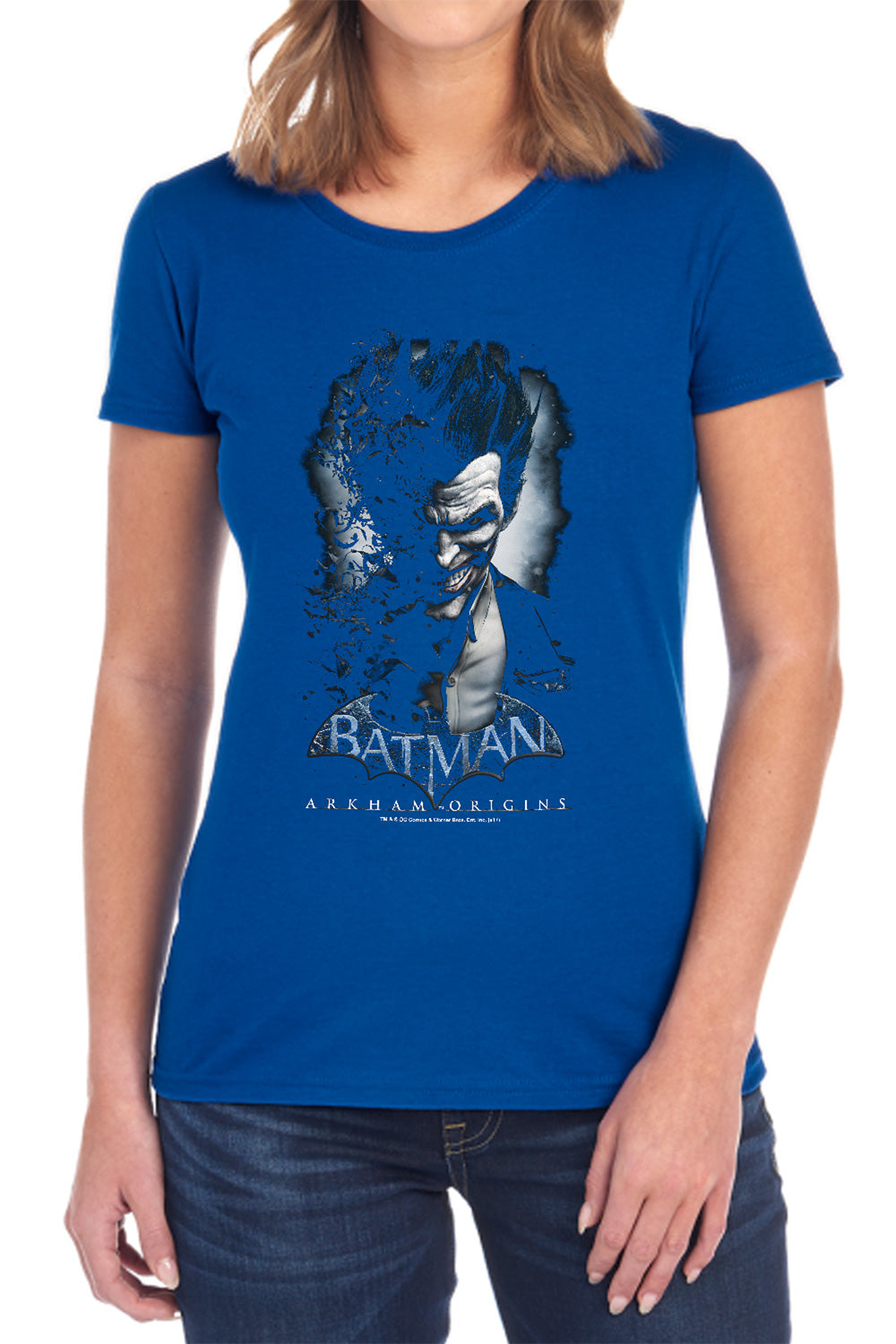 AN OFFCIALLY LICENSED BATMAN ARKHAM ORIGINS JOKER WOMEN'S REGULAR FIT T-SHIRT BLACK
