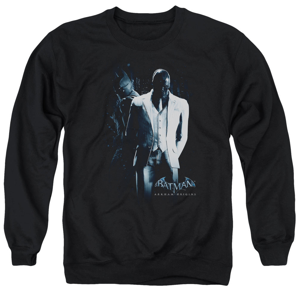 AN OFFCIALLY LICENSED BATMAN ARKHAM ORIGINS BLACK MASK ADULT UNISEX CREWNECK SWEATSHIRT BLACK