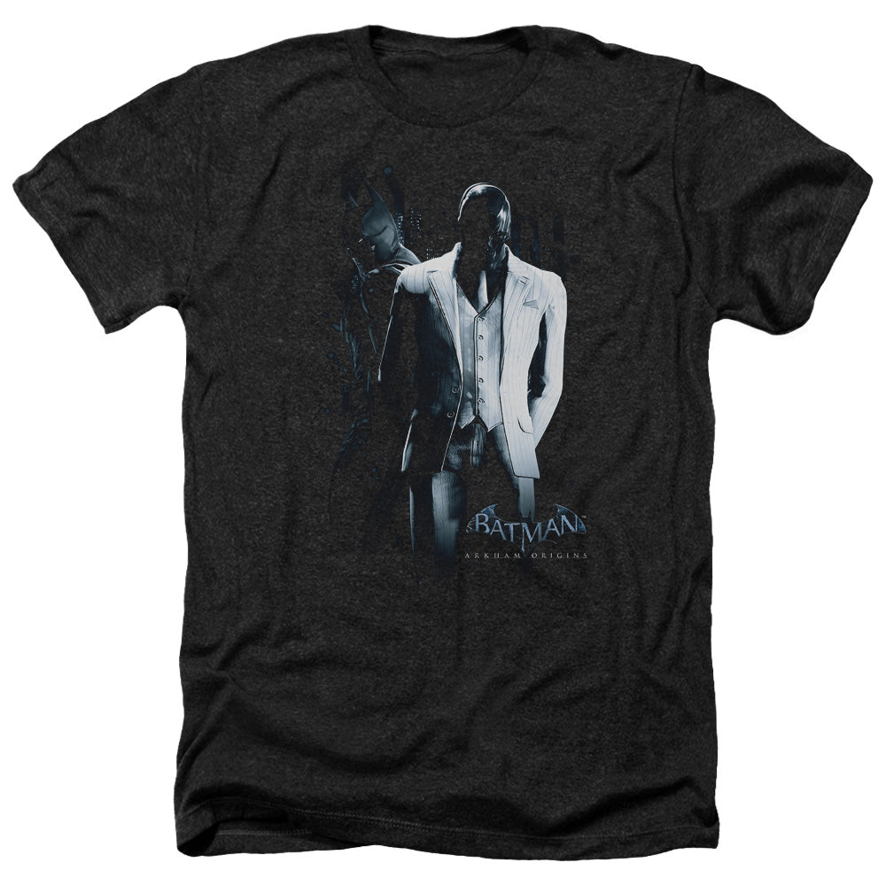 AN OFFCIALLY LICENSED BATMAN ARKHAM ORIGINS BLACK MASK MEN'S HEATHER T-SHIRT CHARCOAL