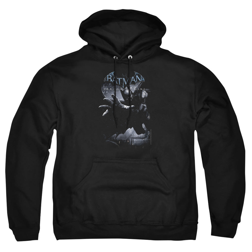 AN OFFCIALLY LICENSED BATMAN ARKHAM ORIGINS OUT OF THE SHADOWS ADULT UNISEX PULLOVER HOODIE BLACK