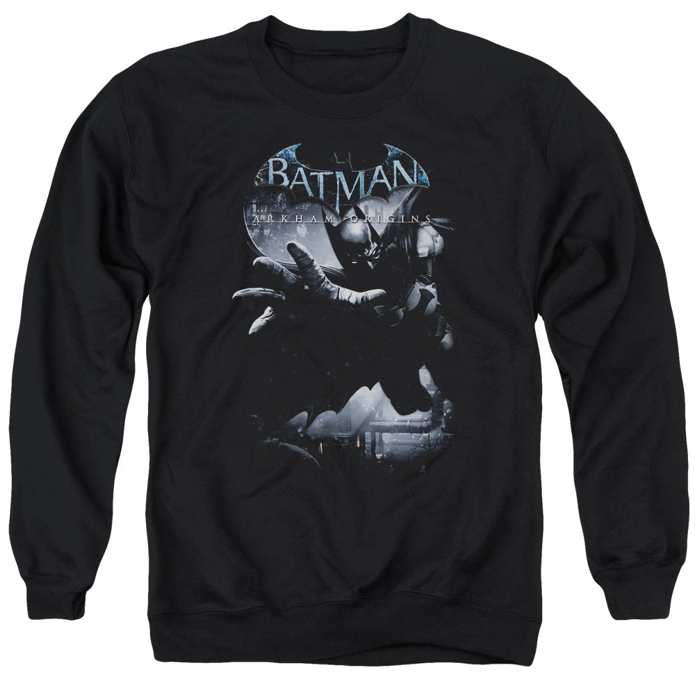 AN OFFCIALLY LICENSED BATMAN ARKHAM ORIGINS OUT OF THE SHADOWS ADULT UNISEX CREWNECK SWEATSHIRT BLACK