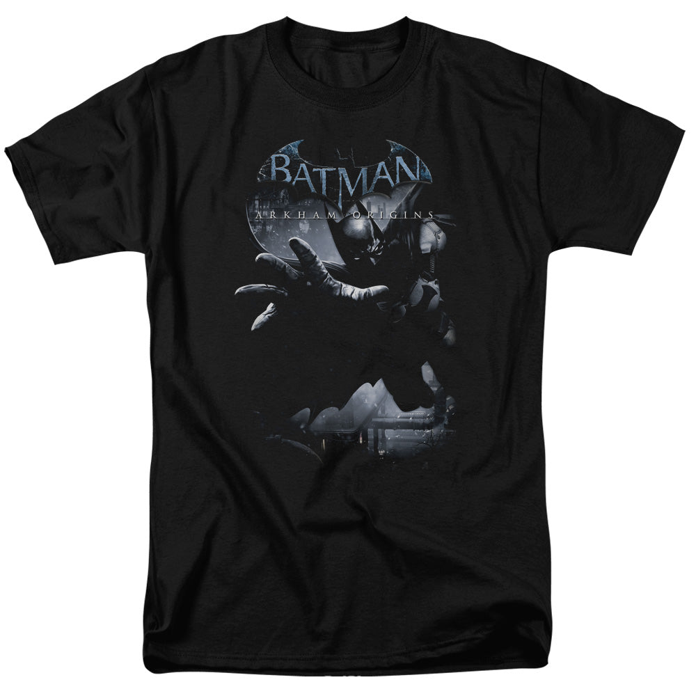 AN OFFCIALLY LICENSED BATMAN ARKHAM ORIGINS OUT OF THE SHADOWS MEN'S REGULAR FIT T-SHIRT BLACK