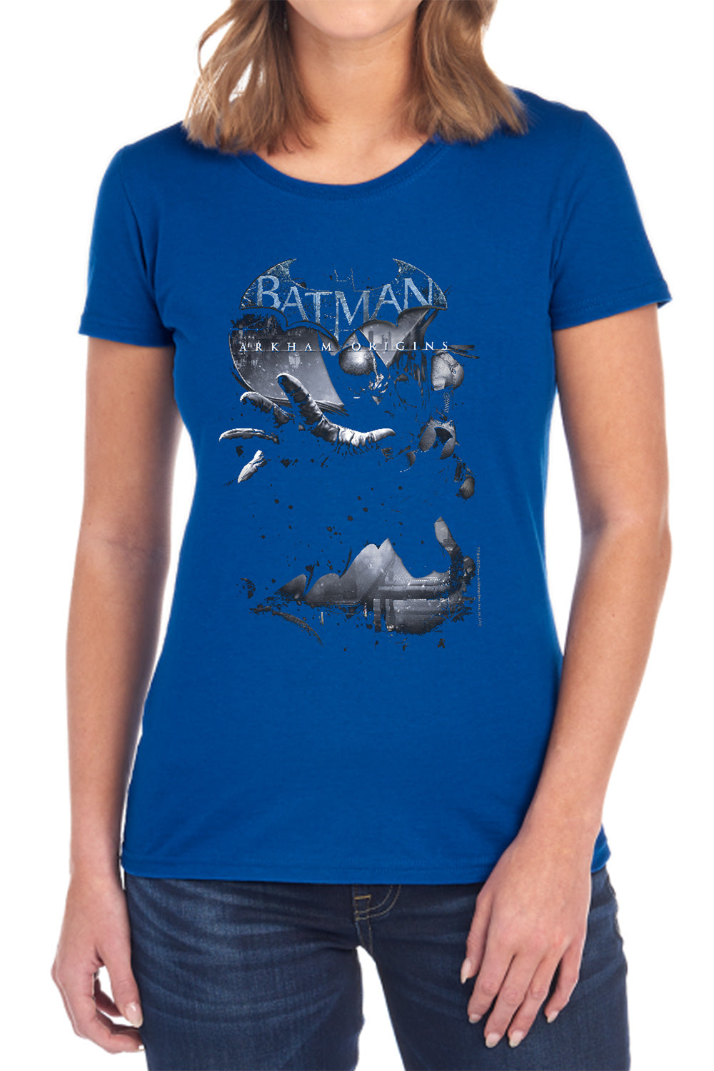 AN OFFCIALLY LICENSED BATMAN ARKHAM ORIGINS OUT OF THE SHADOWS WOMEN'S REGULAR FIT T-SHIRT BLACK
