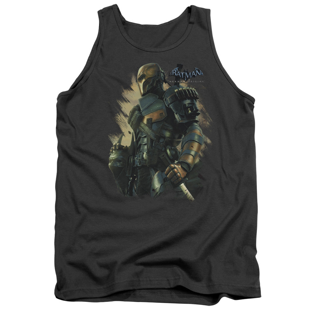 AN OFFCIALLY LICENSED BATMAN ARKHAM ORIGINS DEATHSTROKE ADULT UNISEX TANK TOP CHARCOAL