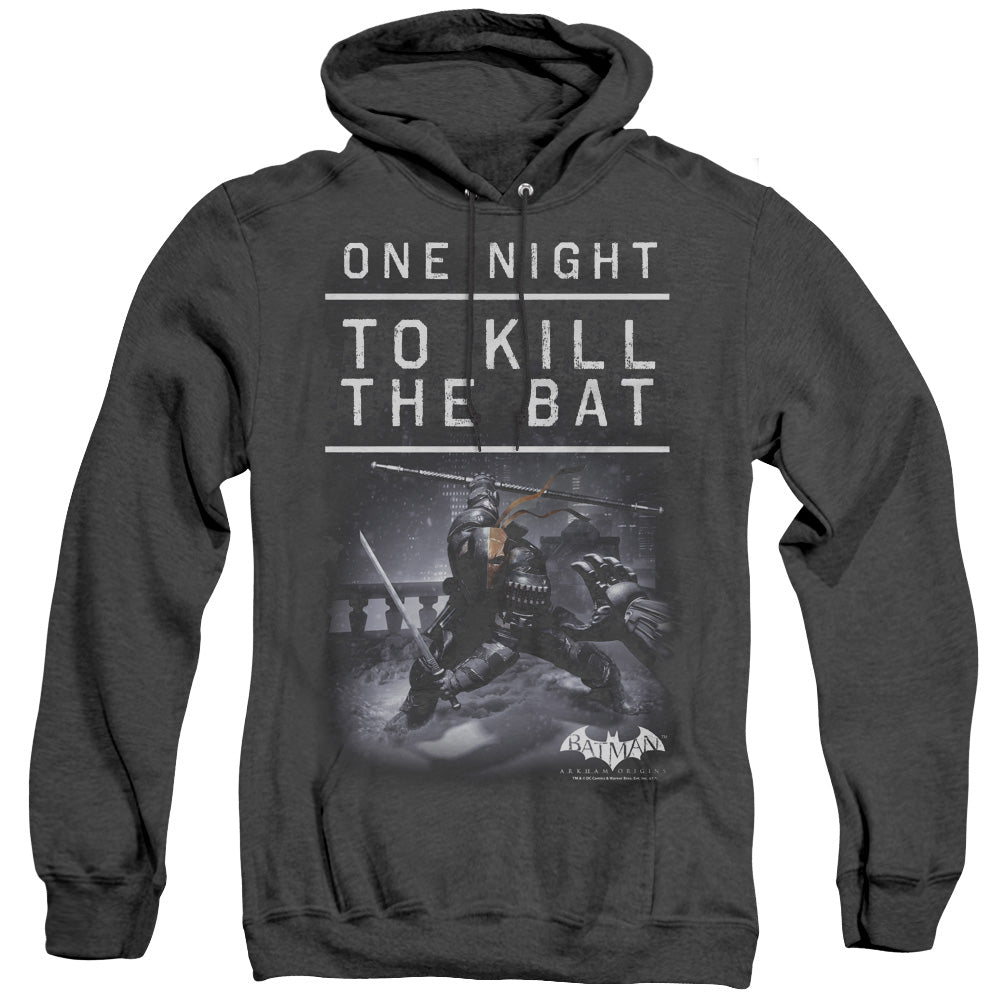 AN OFFCIALLY LICENSED BATMAN ARKHAM ORIGINS ONE NIGHT ADULT UNISEX HEATHER PULLOVER HOODIE BLACK