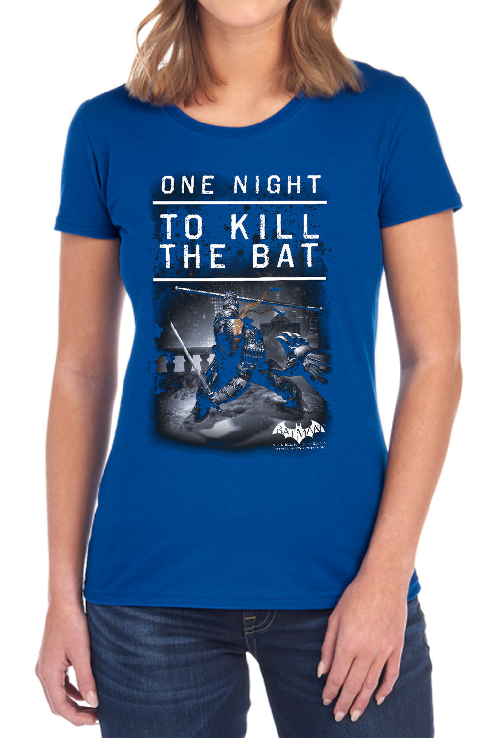 AN OFFCIALLY LICENSED BATMAN ARKHAM ORIGINS ONE NIGHT WOMEN'S REGULAR FIT T-SHIRT BLACK
