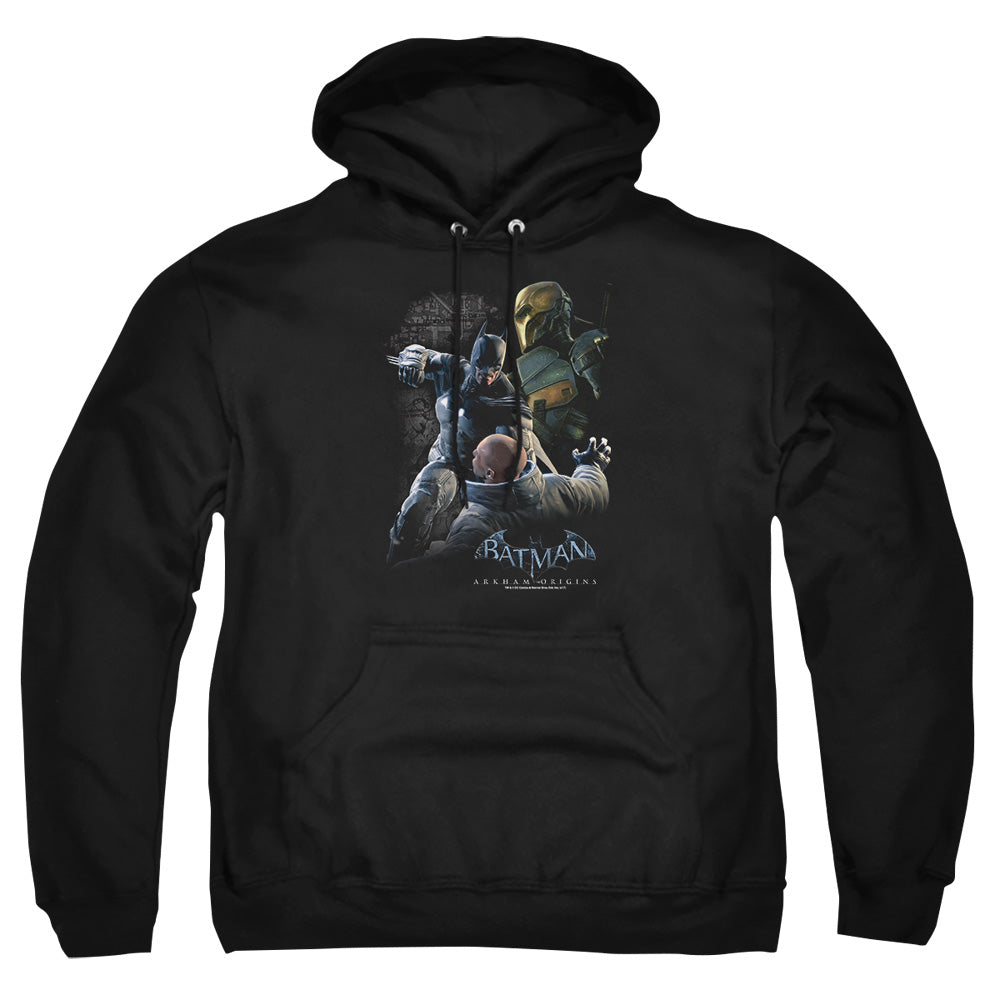 AN OFFCIALLY LICENSED BATMAN ARKHAM ORIGINS PUNCH ADULT UNISEX PULLOVER HOODIE BLACK