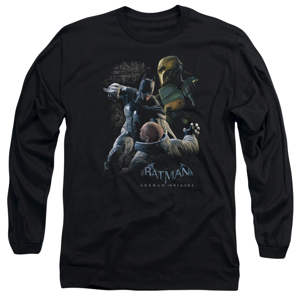 AN OFFCIALLY LICENSED BATMAN ARKHAM ORIGINS PUNCH MEN'S LONG SLEEVE T-SHIRT BLACK