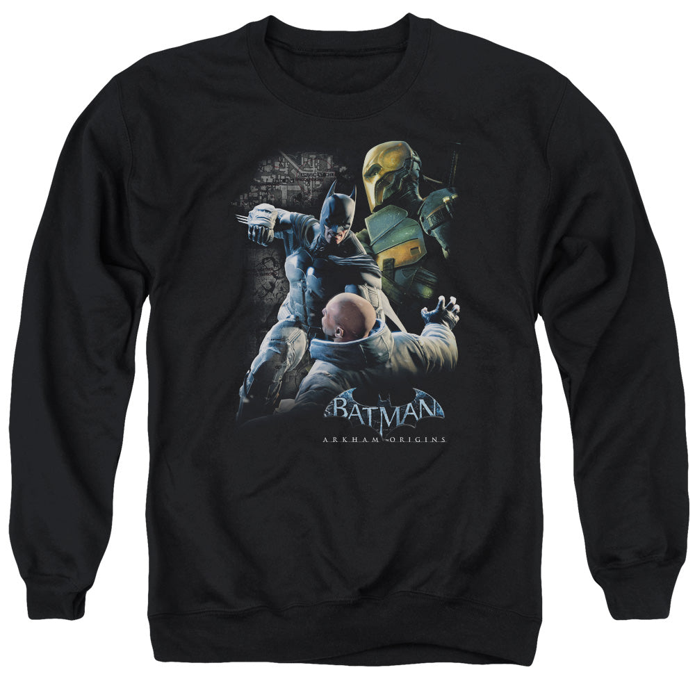 AN OFFCIALLY LICENSED BATMAN ARKHAM ORIGINS PUNCH ADULT UNISEX CREWNECK SWEATSHIRT BLACK
