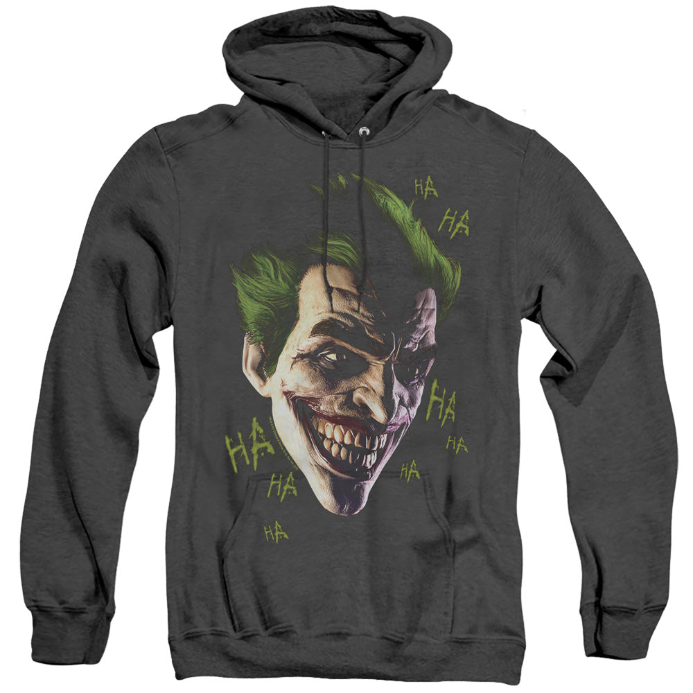 AN OFFCIALLY LICENSED BATMAN ARKHAM ORIGINS JOKER GRIM ADULT UNISEX HEATHER PULLOVER HOODIE BLACK