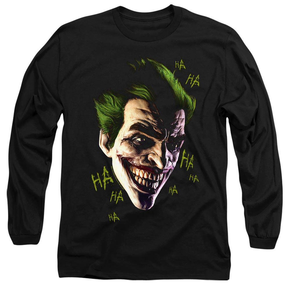AN OFFCIALLY LICENSED BATMAN ARKHAM ORIGINS JOKER GRIM MEN'S LONG SLEEVE T-SHIRT BLACK