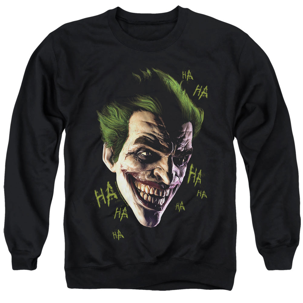 AN OFFCIALLY LICENSED BATMAN ARKHAM ORIGINS JOKER GRIM ADULT UNISEX CREWNECK SWEATSHIRT BLACK