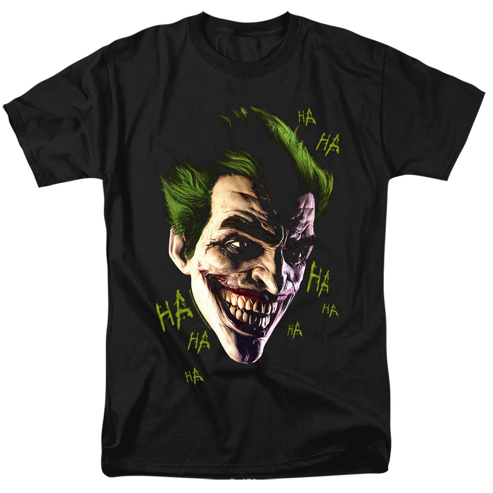 AN OFFCIALLY LICENSED BATMAN ARKHAM ORIGINS JOKER GRIM MEN'S REGULAR FIT T-SHIRT BLACK
