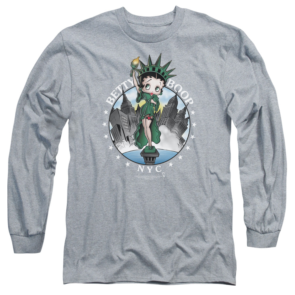 AN OFFCIALLY LICENSED BETTY BOOP NYC MEN'S LONG SLEEVE T-SHIRT ATHLETIC HEATHER
