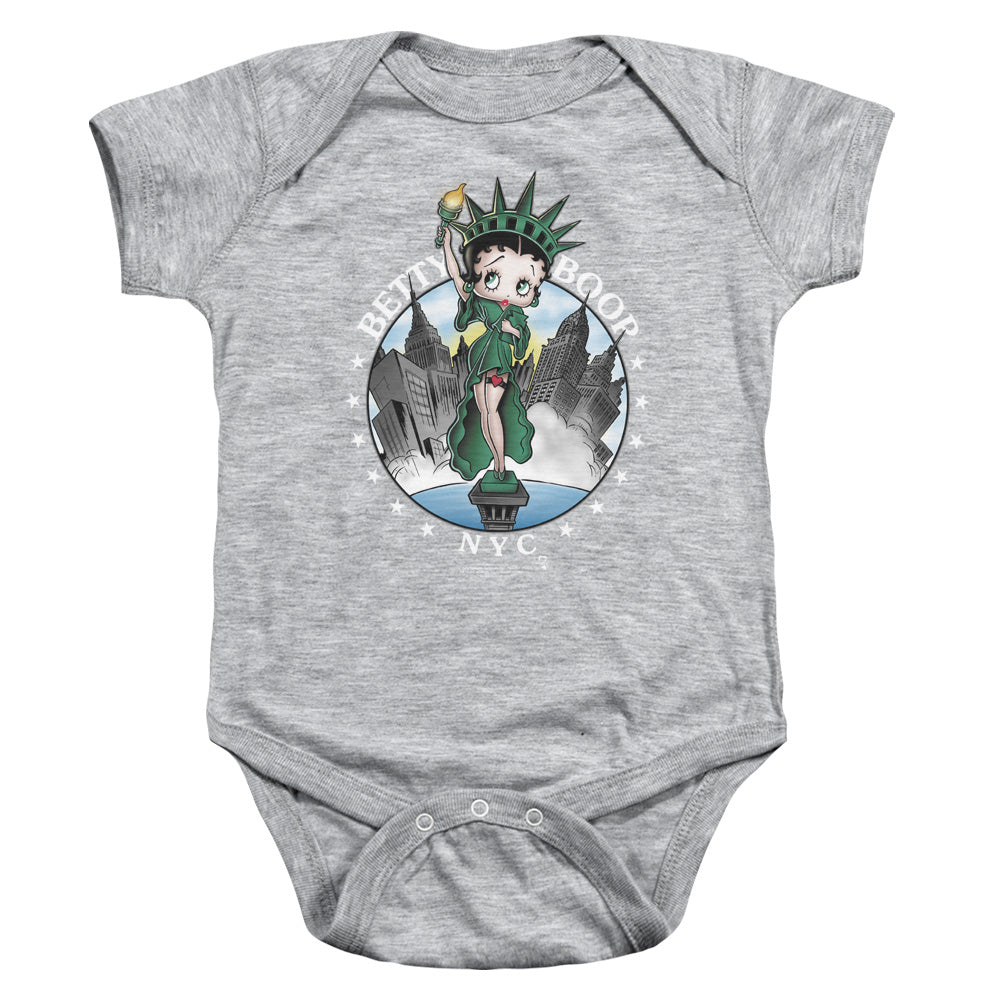 AN OFFCIALLY LICENSED BETTY BOOP NYC BABY BODYSUIT ATHLETIC HEATHER