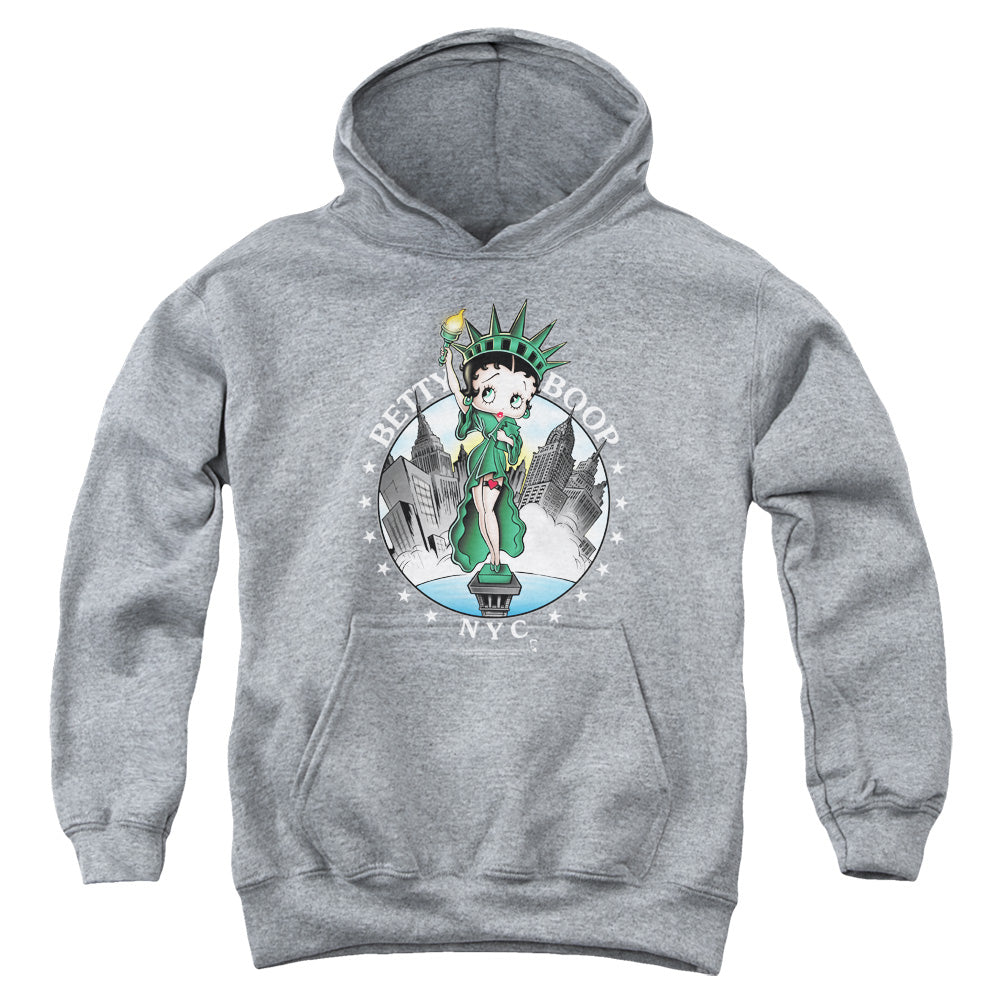 AN OFFCIALLY LICENSED BETTY BOOP NYC YOUTH HOODIE ATHLETIC HEATHER