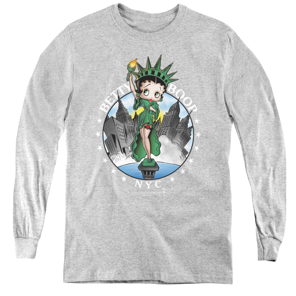 AN OFFCIALLY LICENSED BETTY BOOP NYC YOUTH LONG SLEEVE T-SHIRT ATHLETIC HEATHER