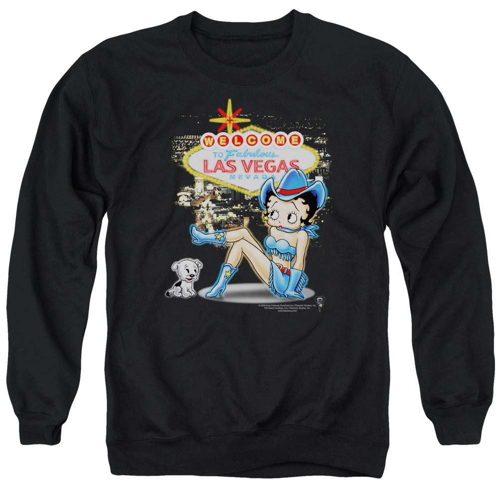 AN OFFCIALLY LICENSED BETTY BOOP WELCOME LAS VEGAS ADULT UNISEX CREWNECK SWEATSHIRT BLACK